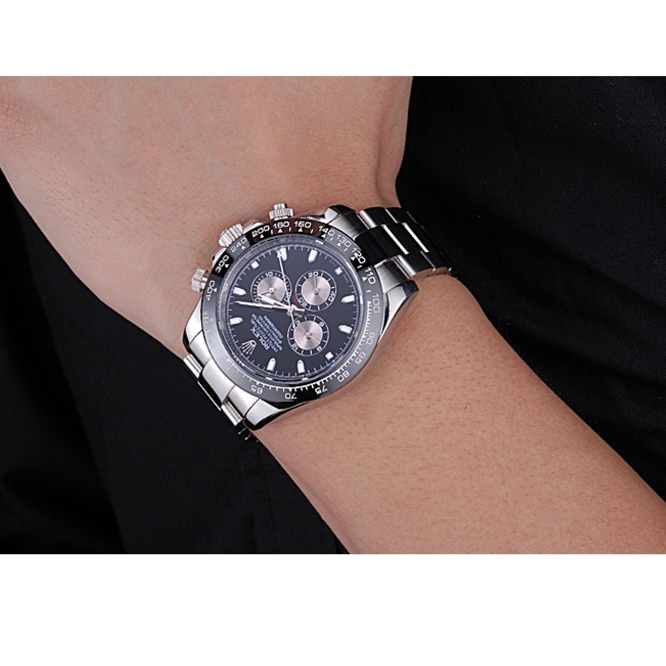 MiroTime 0724 Rolex Cosmograph Daytona Black Dial Stainless Steel Bracelet 622543
